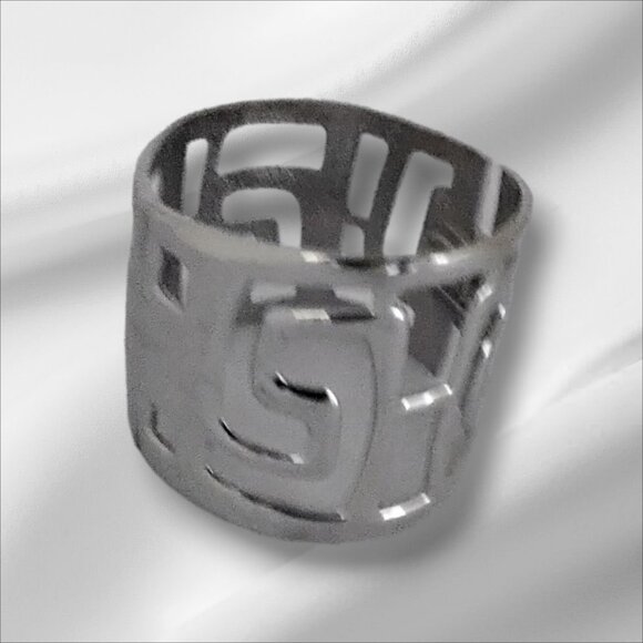 Avant Garde 1970s Silver Bracelet with Cut Outs and Clamper Hinge - 2.25 In High - Picture 2 of 7